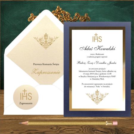 Zaproszenia komunia. Złota lilijka