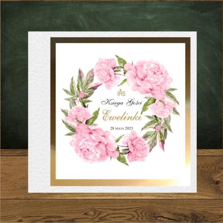 Księga Gości romantyczny różowy wianek piwonie