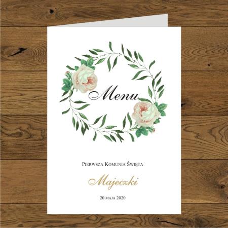 Zielone listeczki dwie roze ecru