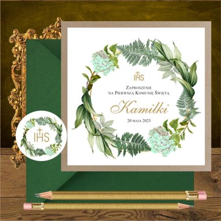 Zaproszenia komunijne zielony ogród eco